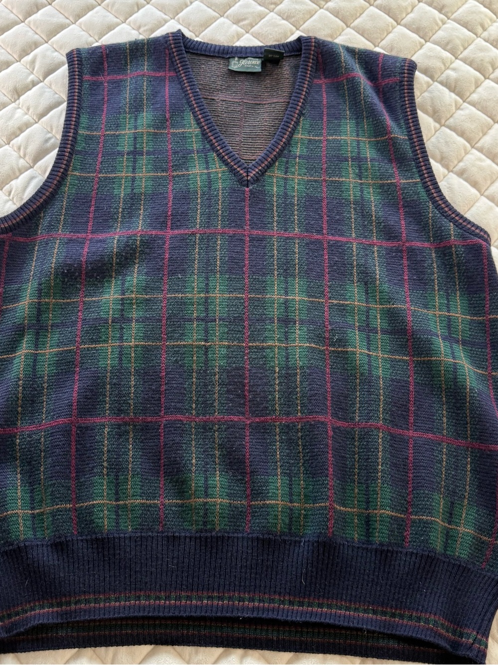 VTG Maglificio Florence 100% Merino Wool Plaid Sweater Vest Large Italy